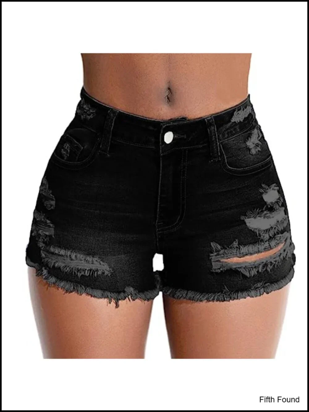 Stretch Ripped Denim Shorts Mid Waist Frayed Raw Hem Distressed Jean Shorts
